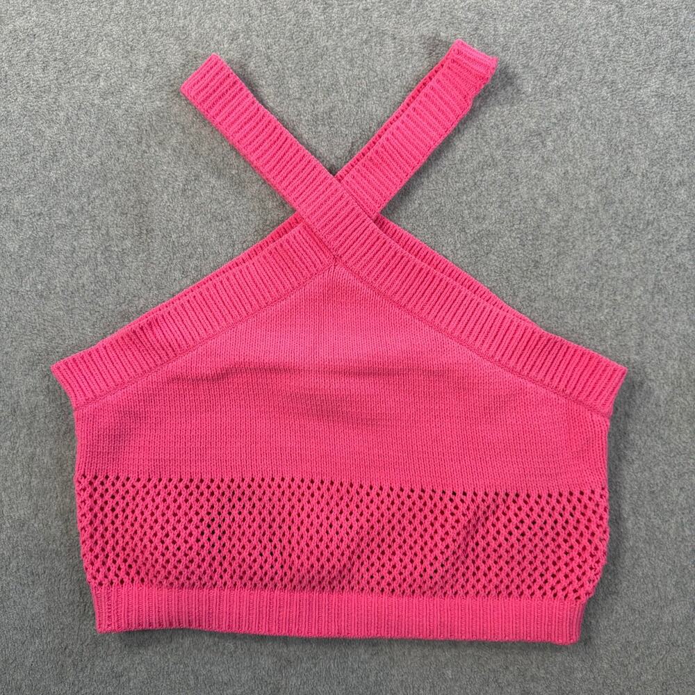 ZARA Women's Medium Pink Halter Crop Top Open Knit Criss Cross Sleeveless
